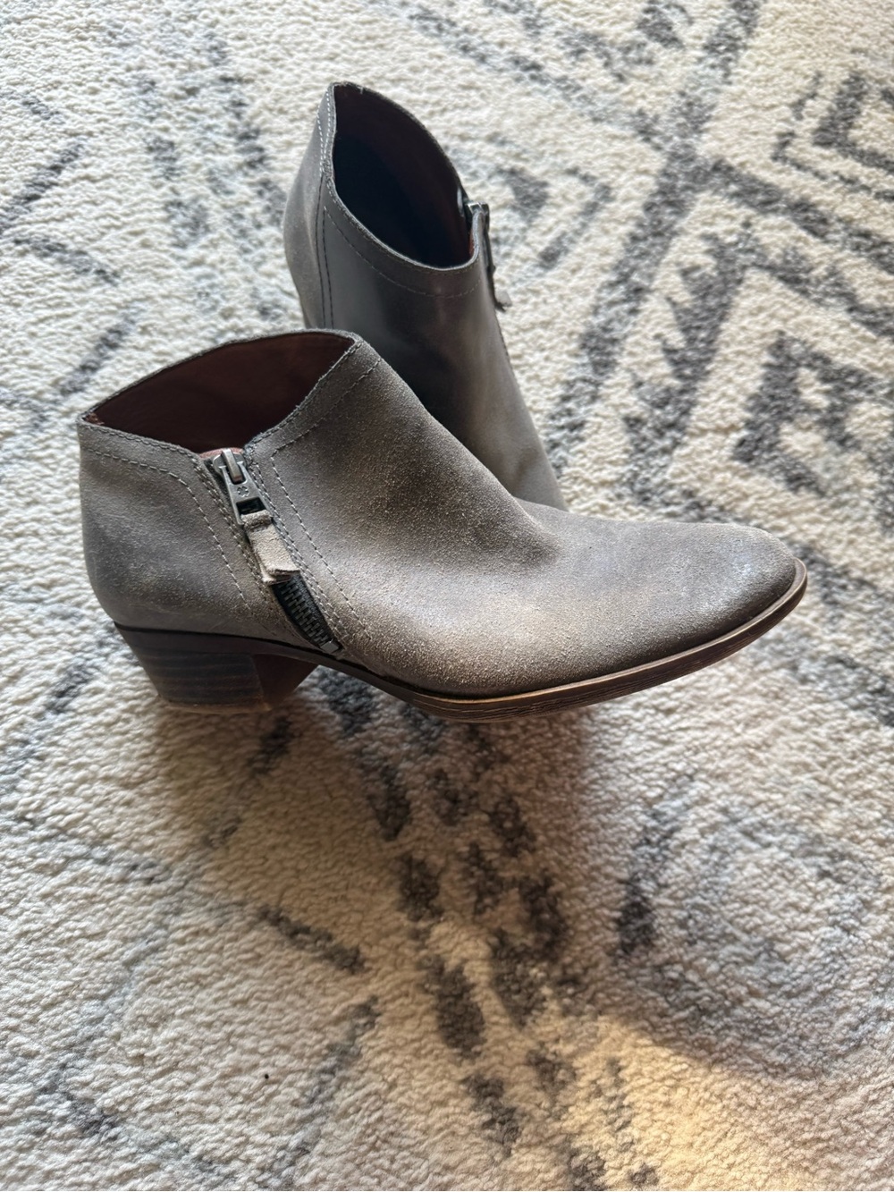 Lucky Brand Grey Suede Ankle Booties with Side Zip